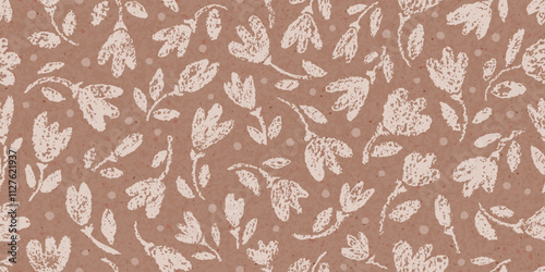 Flower mocha mousse pattern. Floral 2025 year color mocha mousse. Seamless simple tulip print. Vector background, abstract crayon flower. Modern spring summer design pattern. Floral seamless tulip bg