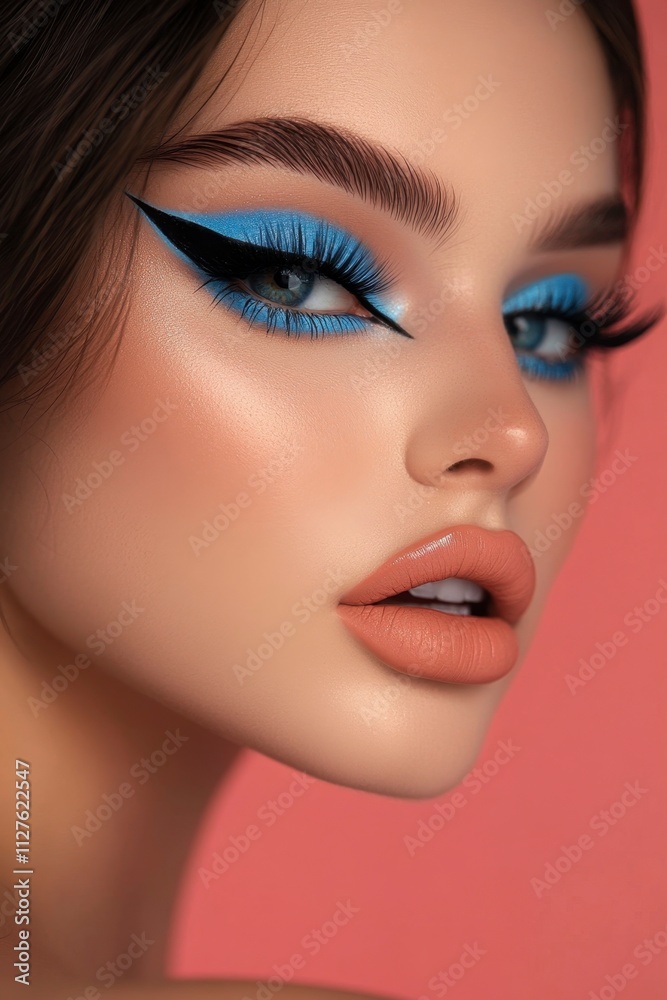 Close-up Portrait of a Woman with Bold Blue and Black Eye Makeup Close-up Portrait of a Woman with Bold Blue and Black Eye Makeup