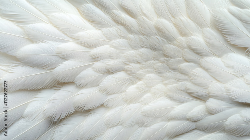 Fototapeta premium Close-up of soft, white feathers forming a textured pattern.