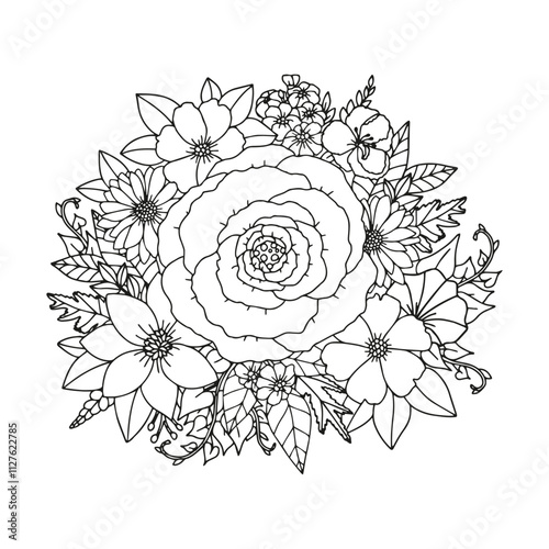 Coloring page for adults and children. Flower bouquets.