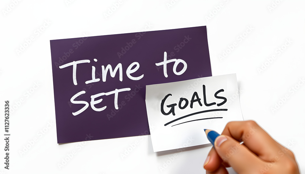 Writing note showing Time To Set Goals. Business concept for management tips Start training Eliminate bad habits isolated with white highlights, png Writing note showing Time To Set Goals. Business concept for management tips Start training Eliminate bad habits isolated with white highlights, png