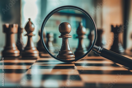 A pawn s prominence  focused photography of a chess piece with a magnifying glass on strategy photo