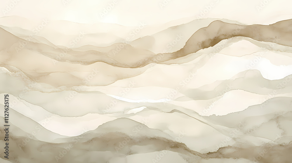 Obraz premium Soft, dreamy beige watercolor background with subtle texture and gentle gradient, evoking a sense of calming serenity. Serenity. Illustration