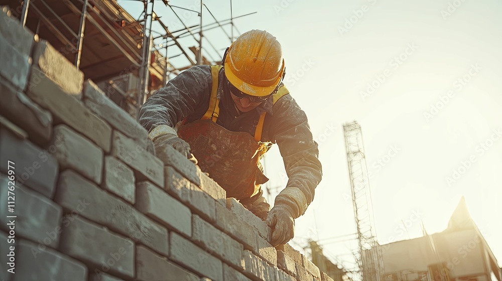Construction Worker Building A Brick Wall Construction Worker Building A Brick Wall