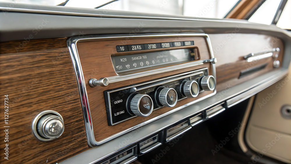 Fototapeta premium Retro car radio with tactile buttons