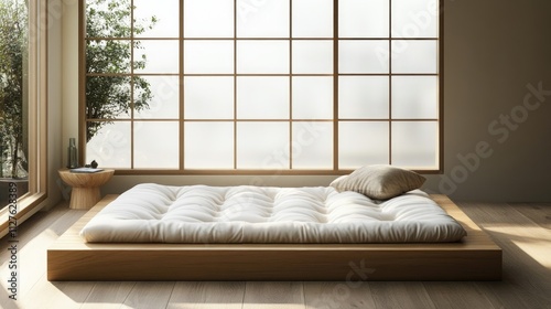 Cozy Minimalist Bedroom with Futon and Natural Light Streaming In