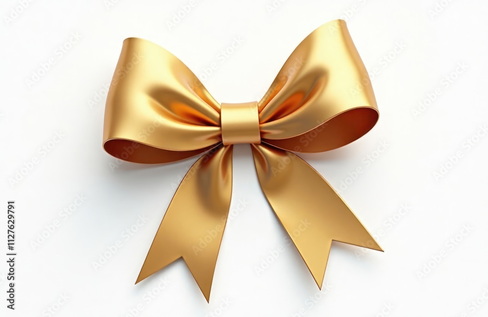 3D gold bow with realistic ribbon texture on white background. Elegant gift decoration. Luxury gift wrapping concept. Suitable for product presentation. High quality render. Realistic gold ribbon. 3D gold bow with realistic ribbon texture on white background. Elegant gift decoration. Luxury gift wrapping concept. Suitable for product presentation. High quality render. Realistic gold ribbon.