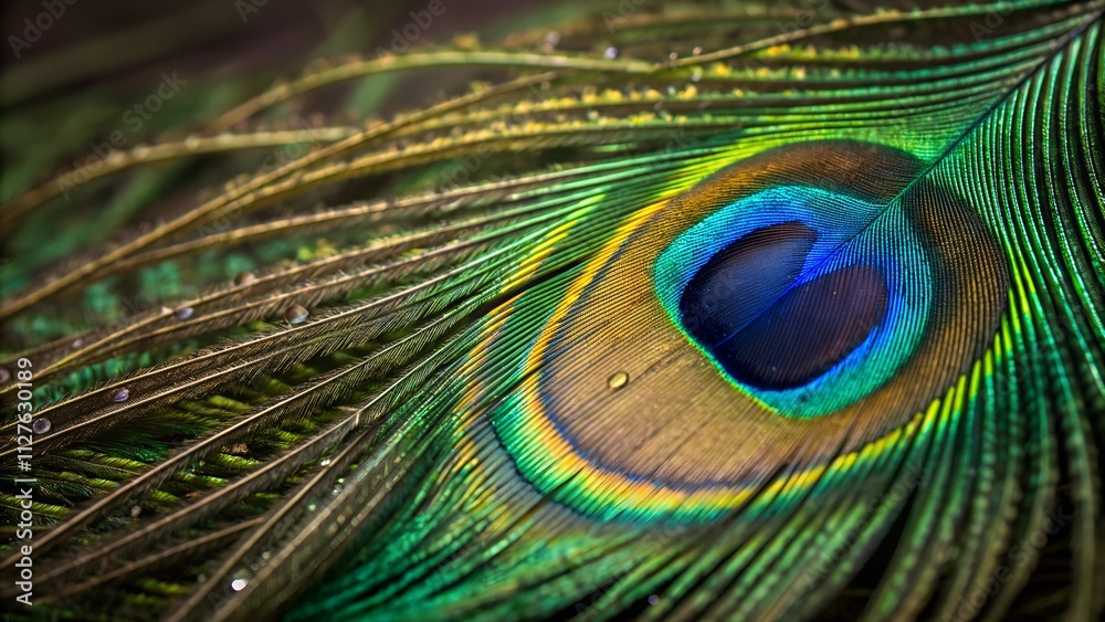 Naklejka premium Detailed Close Up of Vibrant Peacock Feather