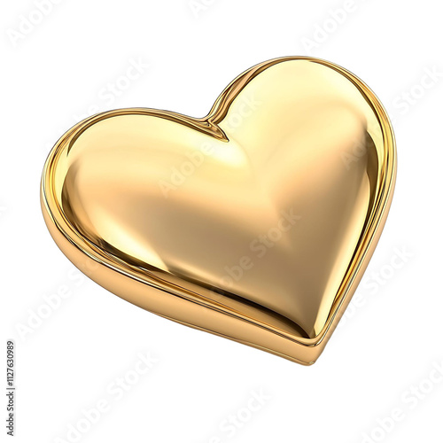 Golden heart isolated on white background, yellow gold heart-shaped jewel, Valentine's Day love symbol