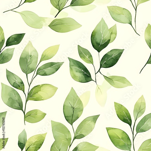 Seamless pattern for a watercolor painting of leaves in a subtle bohemian style 