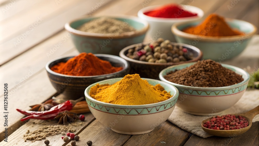 Variety Of Mixed Spices In Bowls