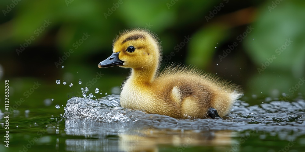 A delightful young duckling paddles energetically across the gently rippling water surface, creating a charming scene of youthful vibrancy and natural beauty A delightful young duckling paddles energetically across the gently rippling water surface, creating a charming scene of youthful vibrancy and natural beauty