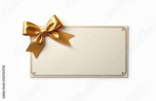 Elegant minimalist voucher with golden bow. Luxury gift certificate. Blank card with decorative elements. High-quality design. Perfect for gift certificates special offers. Excellent for premium
