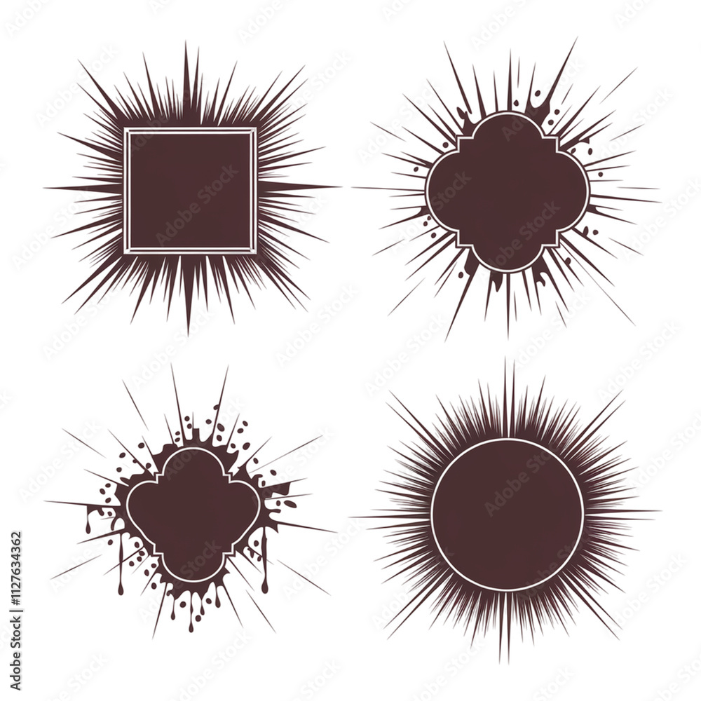 Fototapeta premium Decorative burst shapes in various designs isolated on transparent background