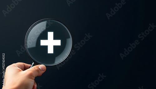 Health insurance concept. people magnifier holding plus and healthcare medical icon, health and access to welfare health concept isolated with white highlights, png photo