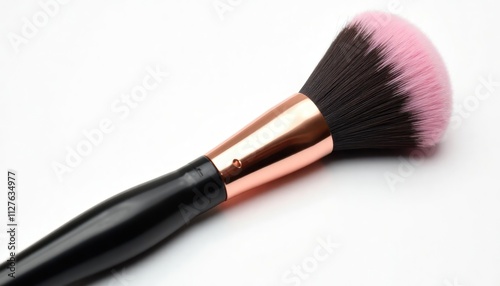 Luxury beauty cosmetic makeup brush isolated on transparent studio backdrop. High quality brush for professional makeup application. Elegant design with rose gold accents. Perfect for achieving