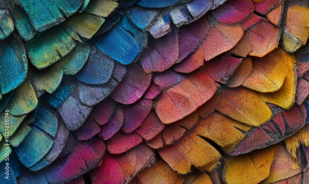 Obraz premium Macro shot of a butterflys wing pattern, showcasing vivid colors and intricate textures, detailed and vibrant
