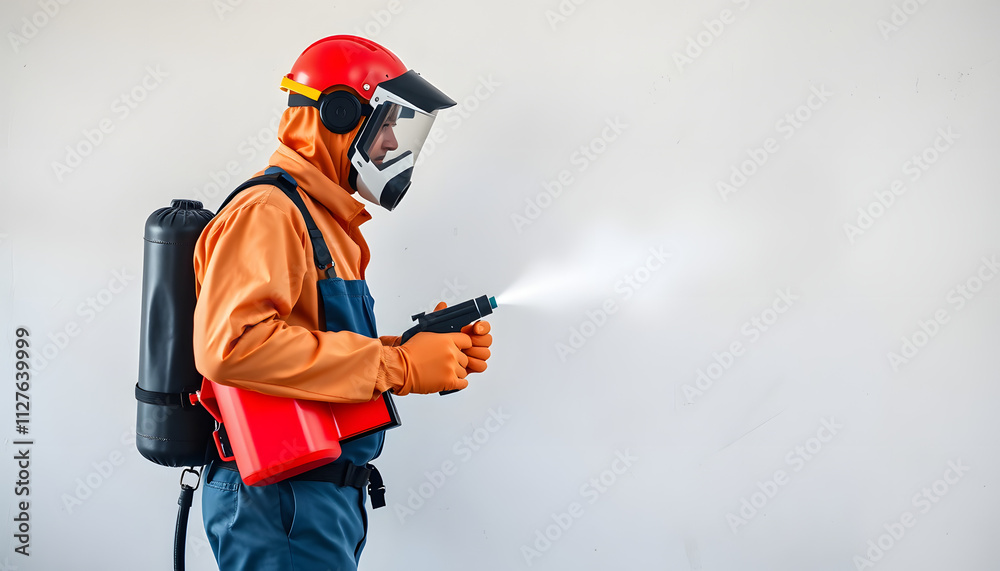 Pest Control Worker Spraying Pesticide On Wall isolated with white highlights, png Pest Control Worker Spraying Pesticide On Wall isolated with white highlights, png