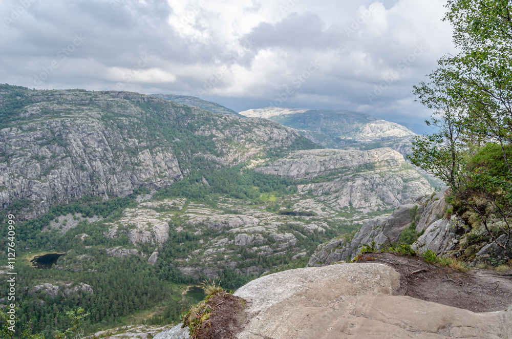 Obraz premium Rock formations on the route to Preikestolen (The Pulpit Rock), a tourist attraction in Rogaland county, Norway