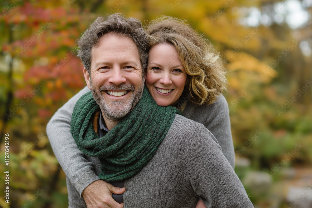 Happy couple smiling outdoors in autumn park Happy couple smiling outdoors in autumn park
