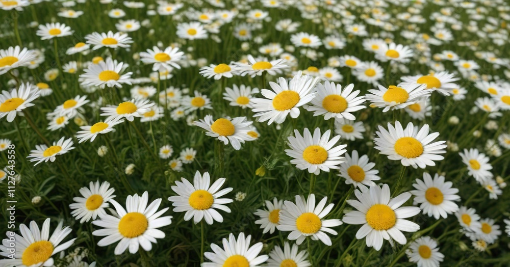 Pattern of wild chamomile and oxeye daisies in a field, design, floral pattern, wallpaper, chamomile plants Pattern of wild chamomile and oxeye daisies in a field, design, floral pattern, wallpaper, chamomile plants