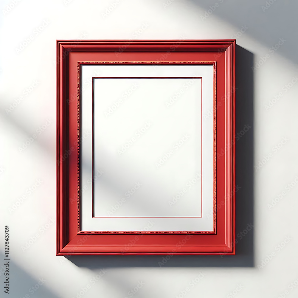 A bold red frame displayed on a white wall, offering a modern touch to the interior design. A bold red frame displayed on a white wall, offering a modern touch to the interior design.