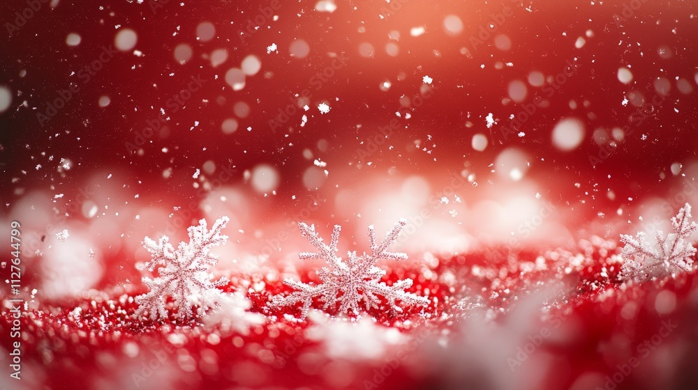 Festive red snowy background with soft white snowflakes Festive red snowy background with soft white snowflakes