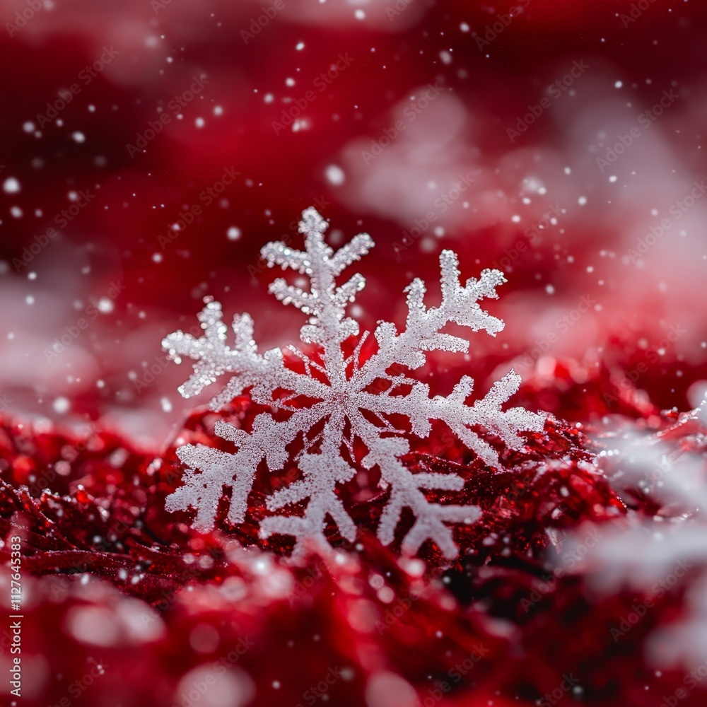 Festive red snowy background with soft white snowflakes Festive red snowy background with soft white snowflakes