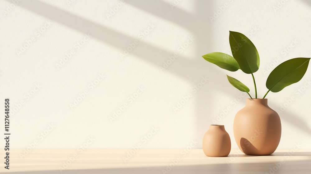 Minimalist home decor with terracotta vase and plant. Minimalist home decor with terracotta vase and plant.
