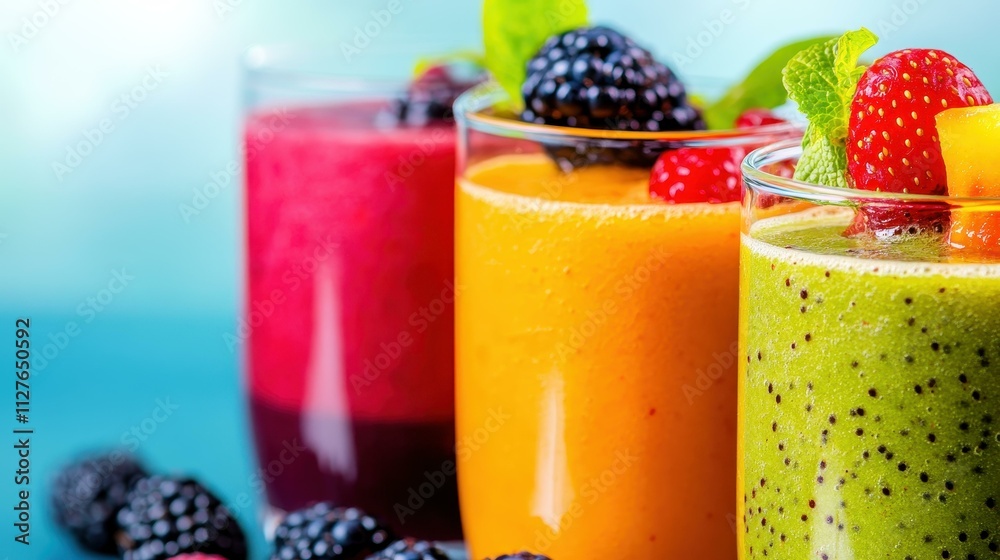 Delight in vibrant, fresh fruit smoothies lined up, bursting with color and flavor, perfect for any healthconscious enthusiast. Delight in vibrant, fresh fruit smoothies lined up, bursting with color and flavor, perfect for any healthconscious enthusiast.