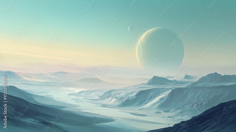 Alien Planet Landscape Featuring a Large Pale Blue Gas Giant Alien Planet Landscape Featuring a Large Pale Blue Gas Giant