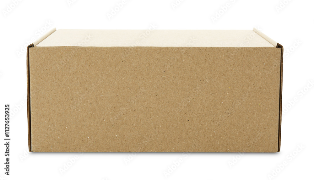 One closed cardboard box isolated on white. Mockup for design One closed cardboard box isolated on white. Mockup for design