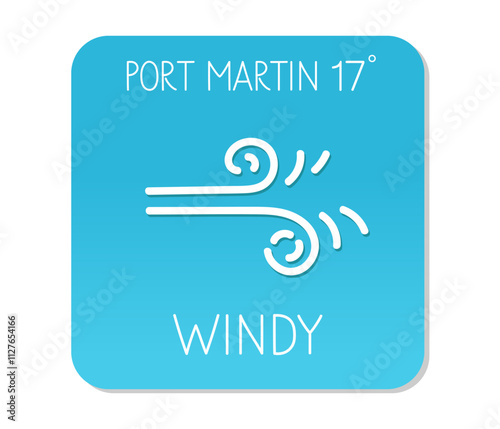 Weather forecast for Port Martin indicating windy conditions at 17 degrees