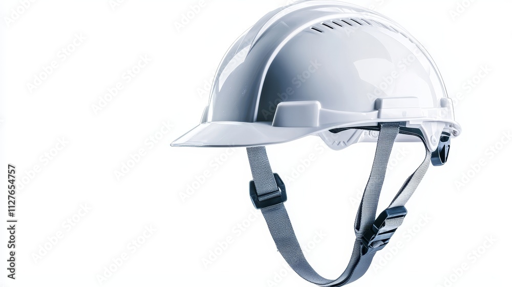 Fototapeta premium Industrial safety helmet, white, in a rotating dynamic shot, detailed and clean design, isolated on white background