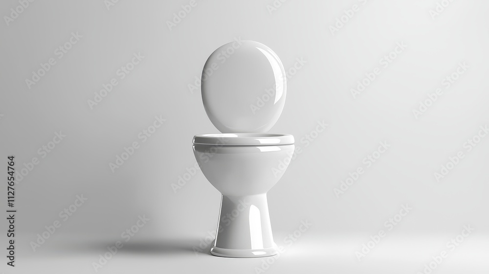 Minimalistic white ceramic toilet, glossy finish, centered on a pure white background, ideal for promotional use in catalogs or ads Minimalistic white ceramic toilet, glossy finish, centered on a pure white background, ideal for promotional use in catalogs or ads