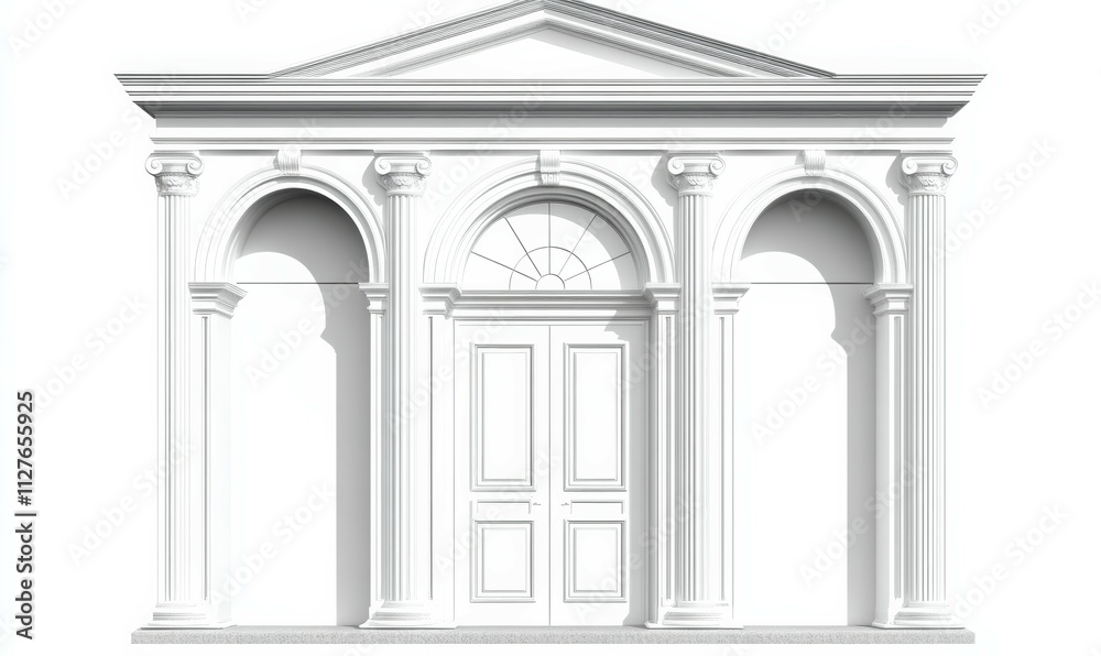 Obraz premium Vintage construction arc elements. Three-dimensional baroque Greek colonnade. Antique classic white door frame.