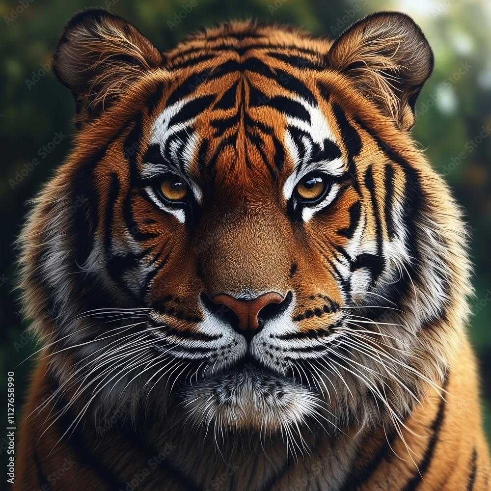 Naklejka premium Forward view of a tiger face wallpaper background