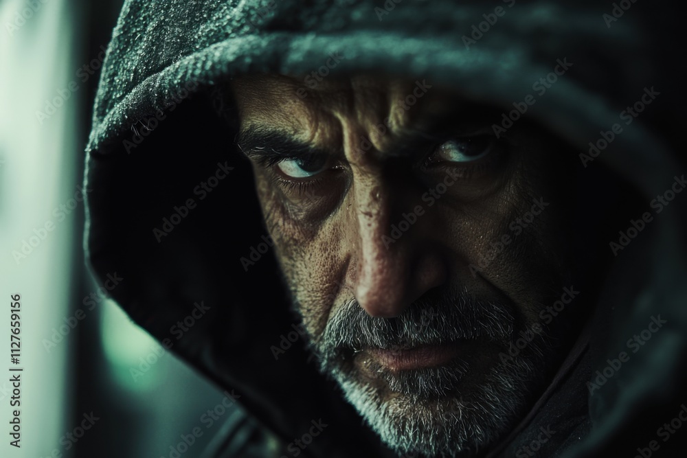 Homeless person on street in gritty street lighting, raw emotion , with copy space Homeless person on street in gritty street lighting, raw emotion , with copy space