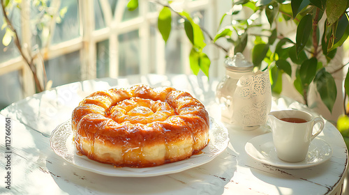 Delicious Moroccan briouat pastry with honey glaze, served with tea photo