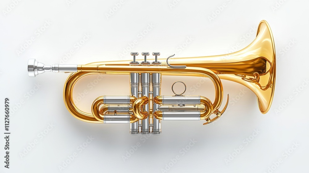 Trumpet icon design, sleek curves and reflections, white background