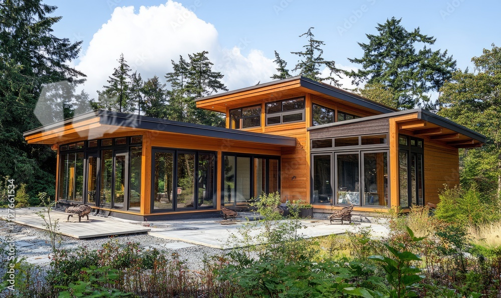 Wooden Frame of a Newly Constructed Residential Home in a Forested Suburban Neighborhood Wooden Frame of a Newly Constructed Residential Home in a Forested Suburban Neighborhood