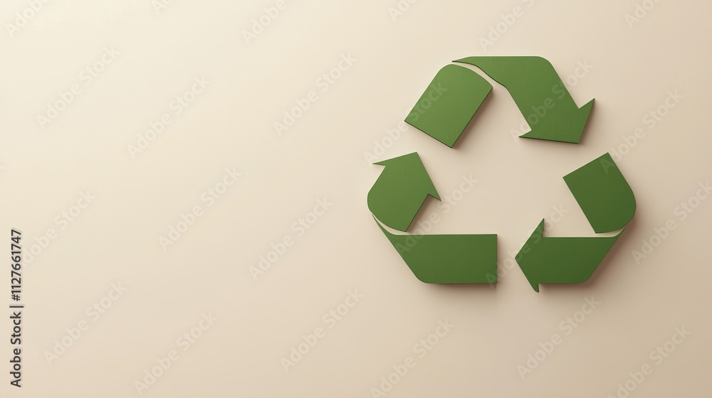 A green recycling symbol is displayed against a soft, neutral background, emphasizing sustainability, This image is suitable for eco-friendly campaigns, educational materials A green recycling symbol is displayed against a soft, neutral background, emphasizing sustainability, This image is suitable for eco-friendly campaigns, educational materials