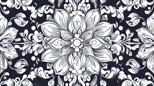 Wallpaper Mural Ornate black and white floral pattern. Torontodigital.ca