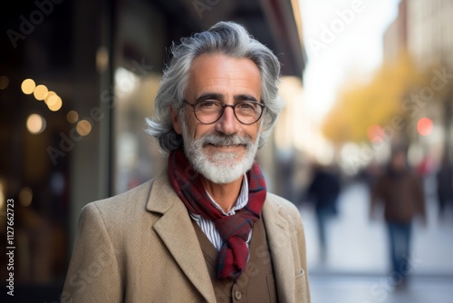 Portrait of a senior man with eyeglasses in the city