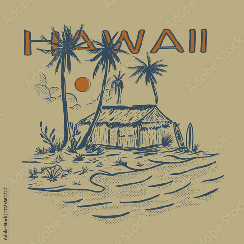 hand drawn illustration design graphic vintage tropical hat hawaii bandage