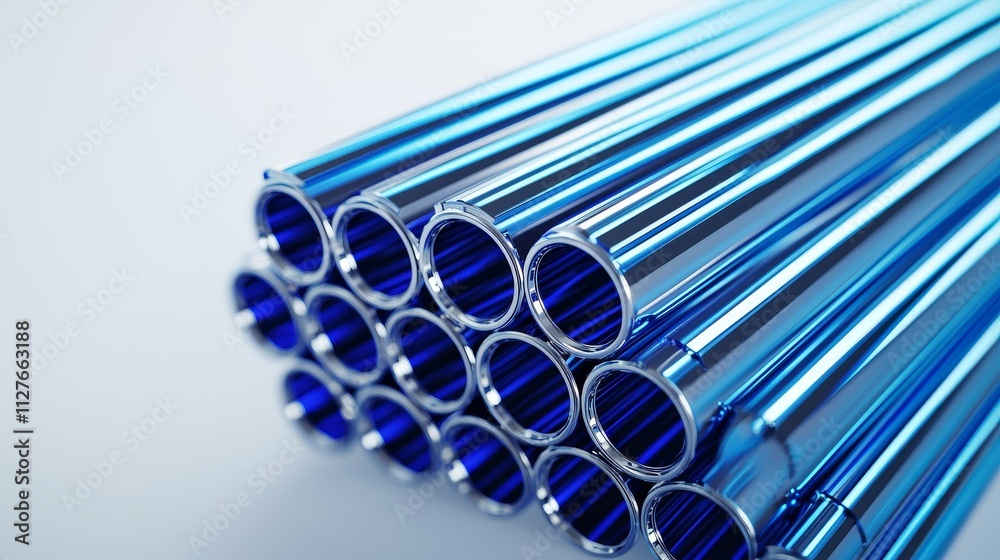 Stacked shiny metal pipes, precise circular details, close-up on white, high-resolution industrial engineering and design concept Stacked shiny metal pipes, precise circular details, close-up on white, high-resolution industrial engineering and design concept