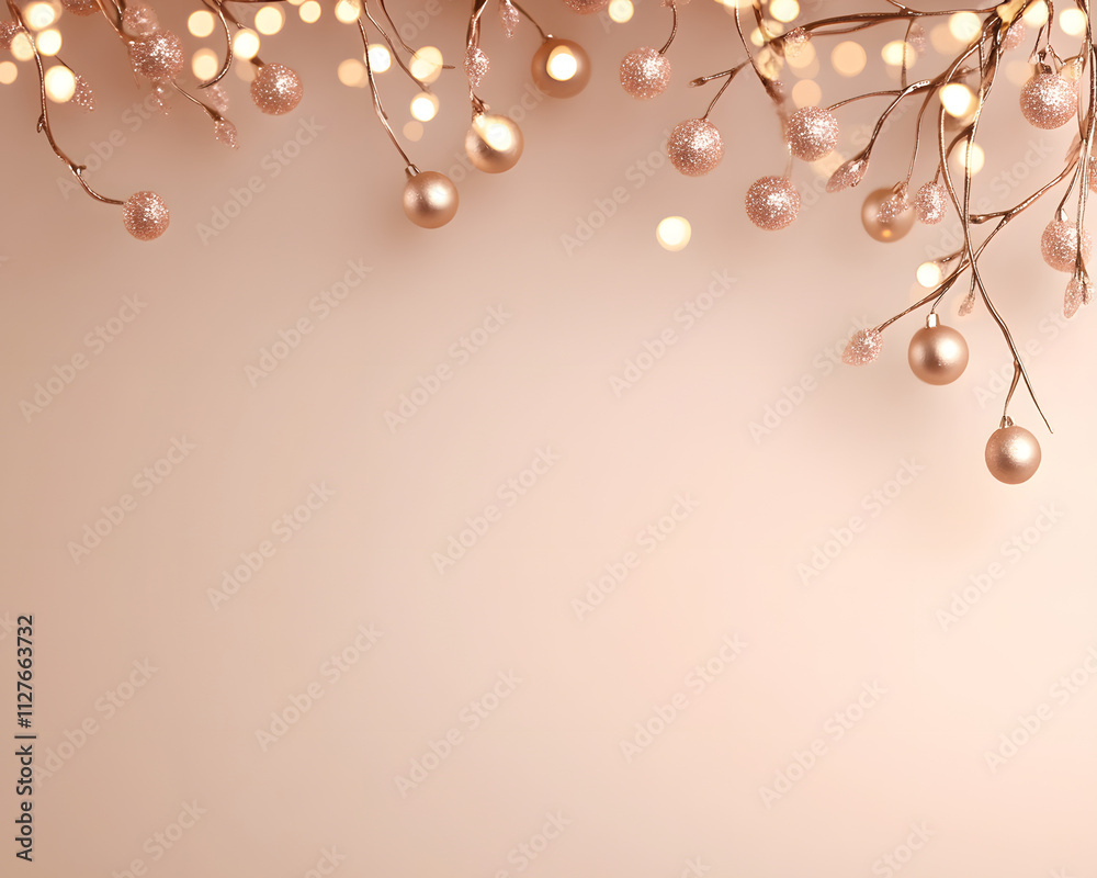 Obraz premium Elegant rose gold twinkle lights and ornaments create warm ambiance