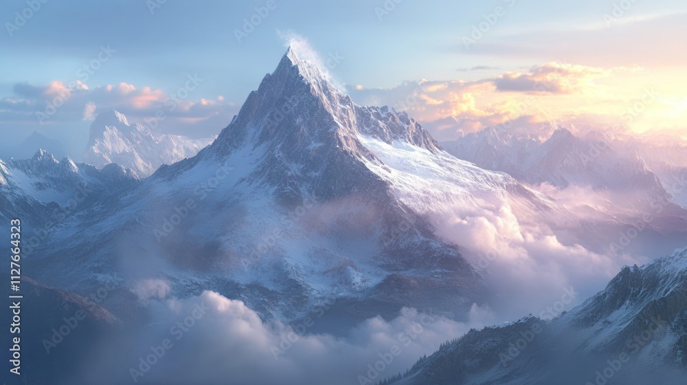 Majestic Mountain Peak in the Clouds