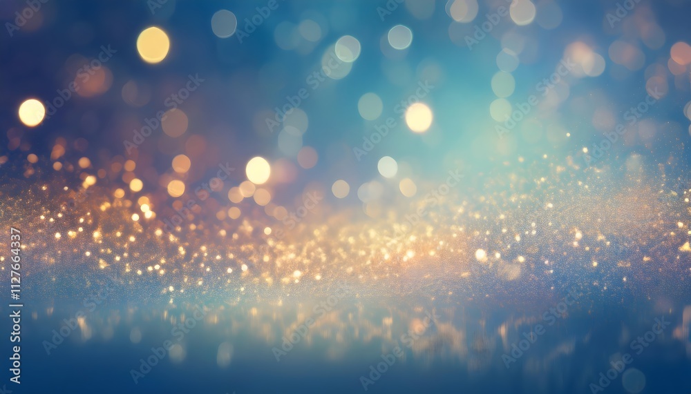 Obraz premium Bright abstract background of glitter vintage lights. Blue and gold sparkling glowing bokeh confetti