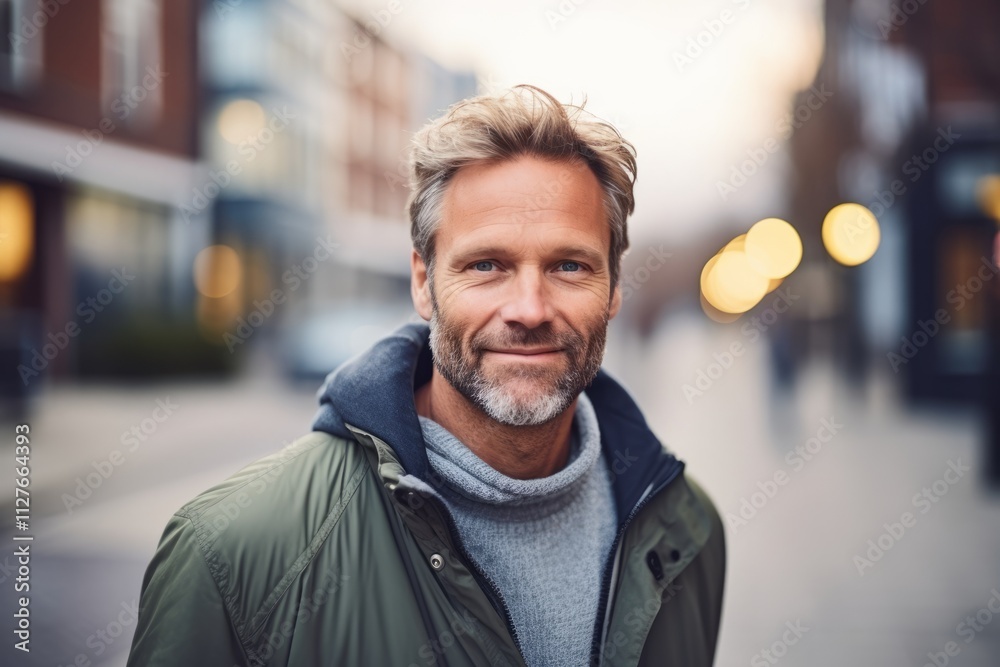 Portrait of handsome middle-aged man in a city street. Portrait of handsome middle-aged man in a city street.